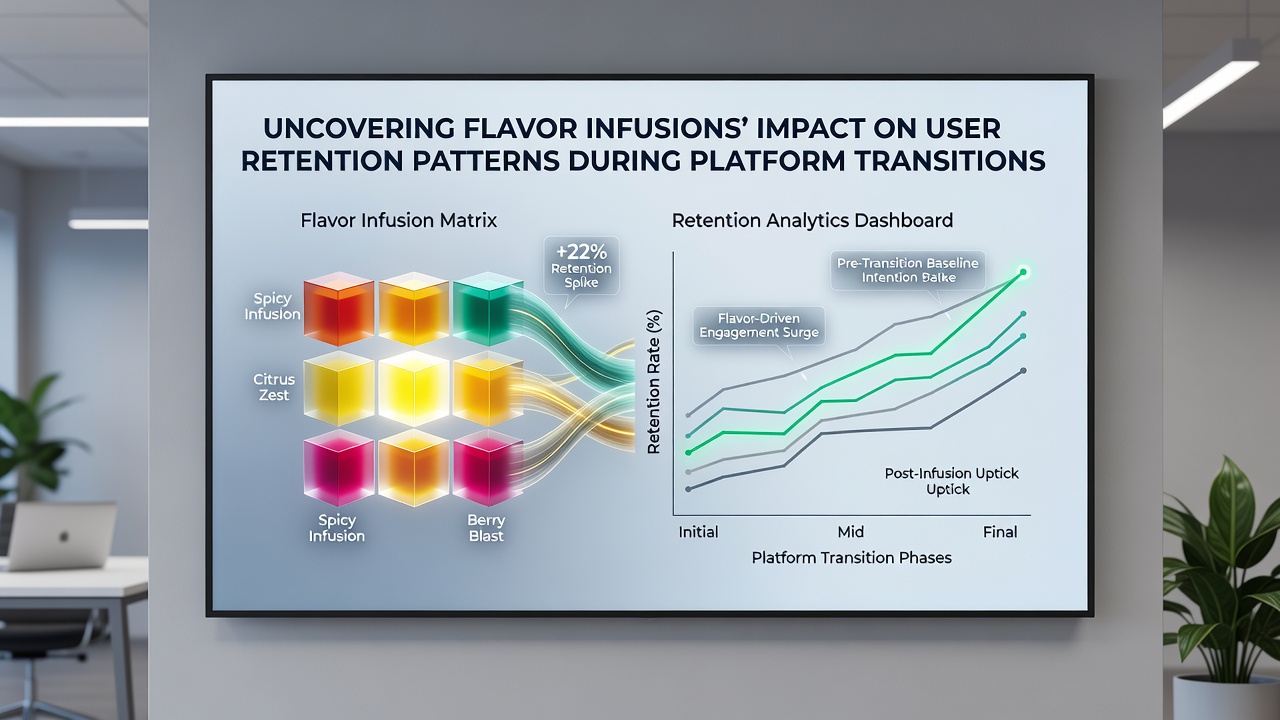 Chart illustrating retention curves comparing flavor-infused versus standard product cohorts during platform switchovers